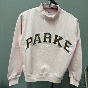 PARKE Pink Crewneck Sweatshirt with Olive Lettering